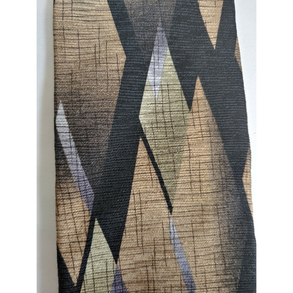 Essante Necktie Men's 4"W 58"L  Black Brown Tan Geometric Pattern Silk